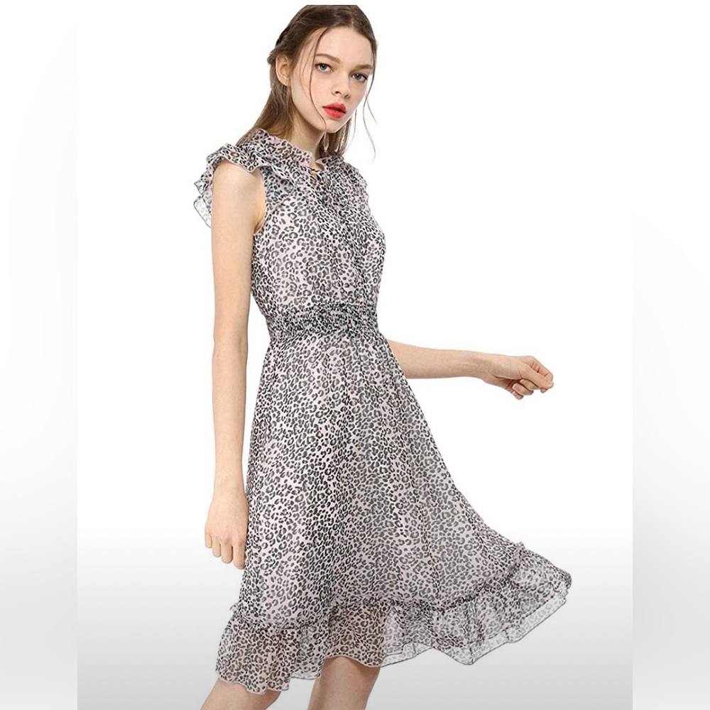Allegra K Women's Smocked Waist Sleeveless Leopard Ruffle Chiffon
Dress